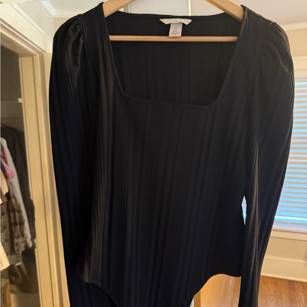 H+M Black Long Sleeve Ribbed Bodysuit